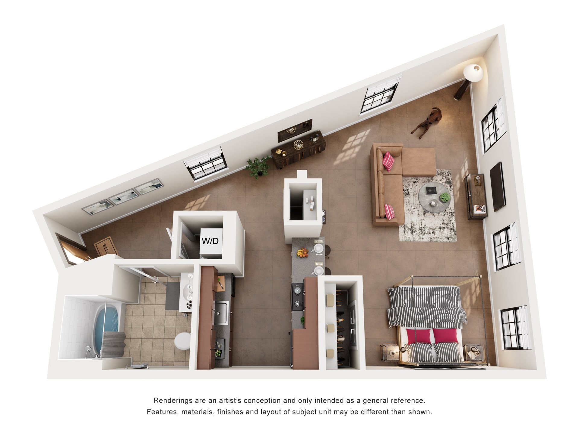 Floor plan for studio, 1 bath, 619 sqft